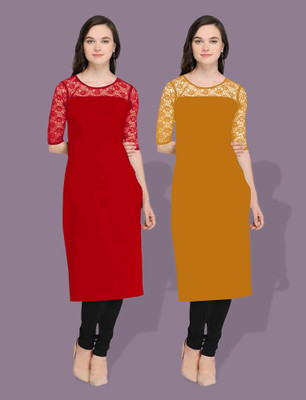 Dream Beauty Fashion Women Self Design Straight Kurta(Red)