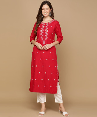 SHIV ALI APPARELS Women Embroidered Straight Kurta(Red, White)