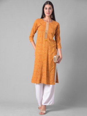 Dollar Missy Women Self Design Straight Kurta(Yellow, White)