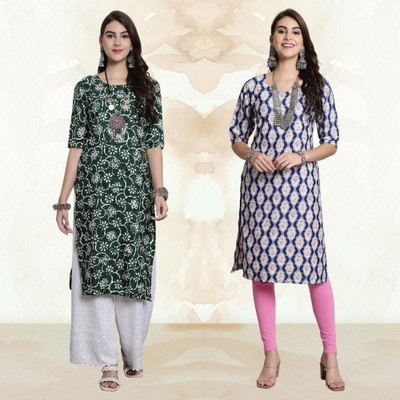 Moda Rapido Women Printed Straight Kurta(Multicolor)