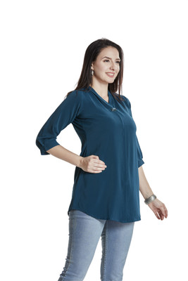 Nioni Women Solid A-line Kurta(Blue)