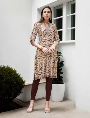 ANOUK Women Printed Straight Kurta(Beige)