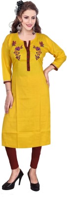 AANSHI FASHION Women Embroidered Straight Kurta(Yellow, Brown, Blue)