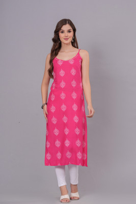 3WISVERS Women Printed Straight Kurta(Pink)
