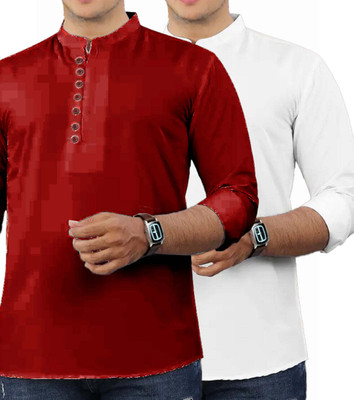 VIMASUTI Men Solid Straight Kurta(Maroon)