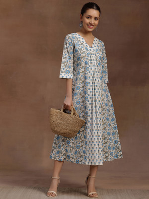 LIBAS Women Printed A-line Kurta(Blue)