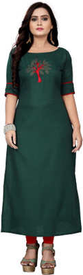 mahi creation Women Woven Design Straight Kurta(Green)