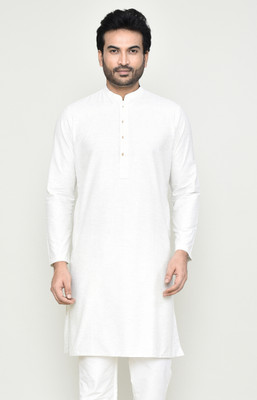 POLY2FAB Men Self Design Straight Kurta(White)