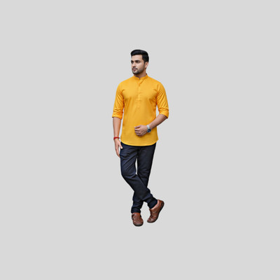 GOURI COLLECTIONS Men Solid Straight Kurta(Yellow)