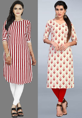 Modli 20 Fashion Women Striped, Floral Print Straight Kurta(Multicolor)
