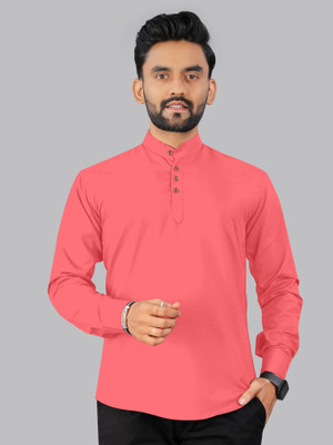 StoneHeart Men Solid Straight Kurta(Pink)