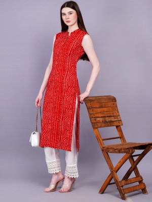 Highlight fashion export Women Abstract Straight Kurta(Red, White)