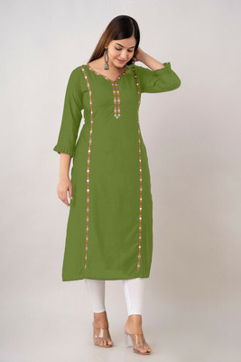 Kapadia Women Geometric Print Straight Kurta(Light Green)