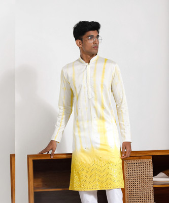 VASTRAMAY Men Embroidered Straight Kurta(Yellow)