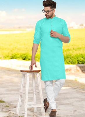 Rashmi Genz Men Printed Straight Kurta(Light Blue)