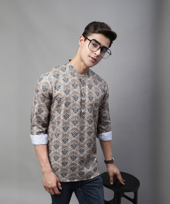 ANOUK Men Printed Straight Kurta(Brown)