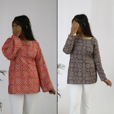 aanzri Women Printed A-line Kurta(Multicolor, Pink)