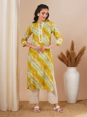Fashor Women Printed Straight Kurta(Yellow)