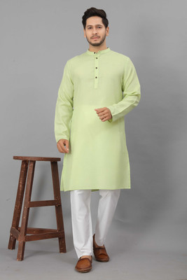 ODD by Poshaak Men Solid Straight Kurta(Light Green)