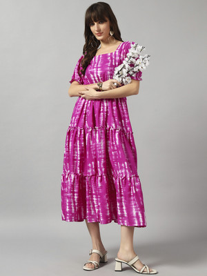Krunal Raiyani Women Fit and Flare Purple Midi/Calf Length Dress