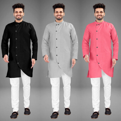 DIAMOND CLUSTER Men Self Design Trail Cut Kurta(Multicolor)