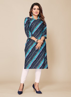 Titanium Silk Industries Women Leheriya A-line Kurta(Dark Blue)