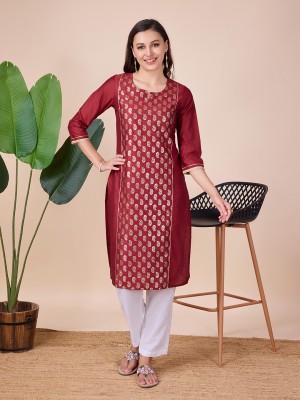 BESHASTUDIO Women Printed A-line Kurta(Maroon)