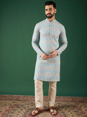 ANOUK Men Floral Print Straight Kurta(Multicolor)