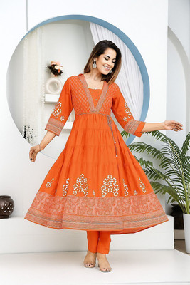 Sample Women Printed Anarkali Kurta(Orange)