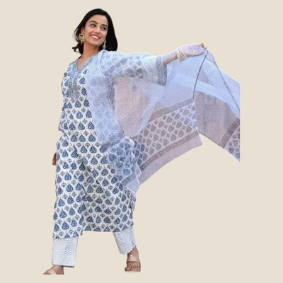HouseOfCommon Women Self Design Straight Kurta(Blue)