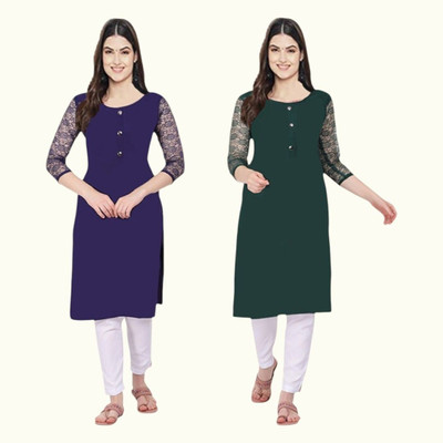 Good Straders Women Solid Straight Kurta(Dark Blue, Dark Green)