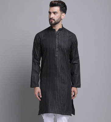 AEW DESIGNS Men Self Design Straight Kurta(Black)