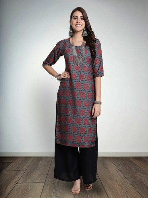 1 Stop Fashion Women Printed Straight Kurta(Red)