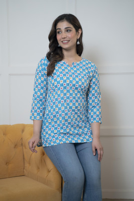 Bunkar Collection Women Printed Straight Kurta(Blue)
