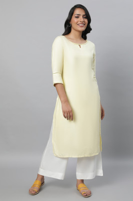 Aurelia Women Solid Straight Kurta(Yellow)
