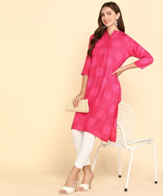 SATVEER FASHION Women Printed Straight Kurta(Pink)