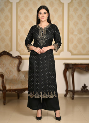 R V CREATION Women Embroidered, Printed A-line Kurta(Black)