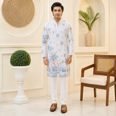Rivaaj Men Printed Straight Kurta(Multicolor)