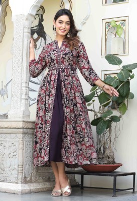 DARVIKAA COLLECTION Women Floral Print Anarkali Kurta(Maroon)