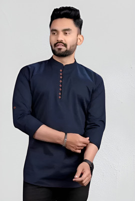 Zimli Men Solid Straight Kurta(Dark Blue)