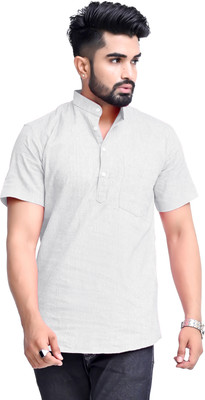 SAAV Men Solid Straight Kurta(Grey)