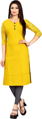Coft Women Solid Straight Kurta(Yellow)