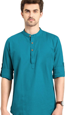 RAREMARK Men Solid Straight Kurta(Blue)