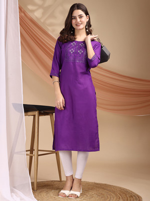 Ladylaz Women Embroidered Anarkali Kurta(Purple)