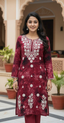 CHIKANKALA Women Embroidered, Dyed/Ombre Straight Kurta(Black)