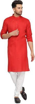 Vibhuti Men Solid Straight Kurta(Red)