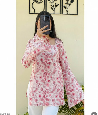 Garg Enterprises Women Floral Print, Paisley, Printed A-line Kurta(Pink)