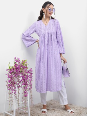 Vishudh Women Printed Straight Kurta(Purple)