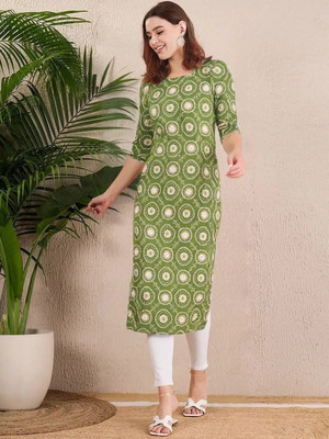 EthnicBasket Women Printed A-line Kurta(Green)