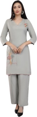 Krishika Kreation Women Embroidered A-line Kurta(Grey)